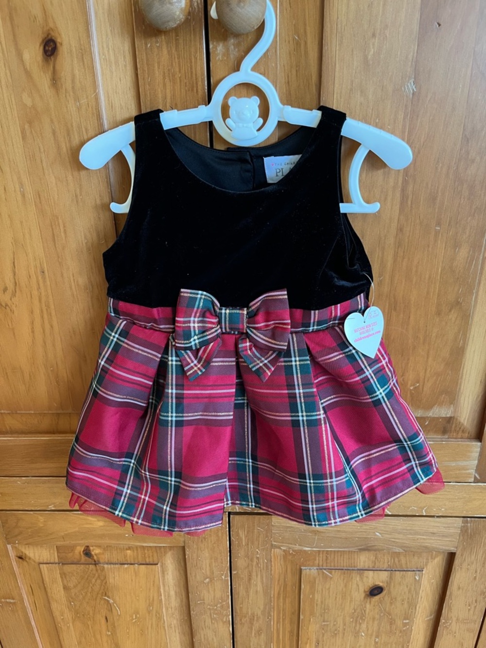 The Children's Place Black Velvet and Red Plaid Bow Holiday Dress